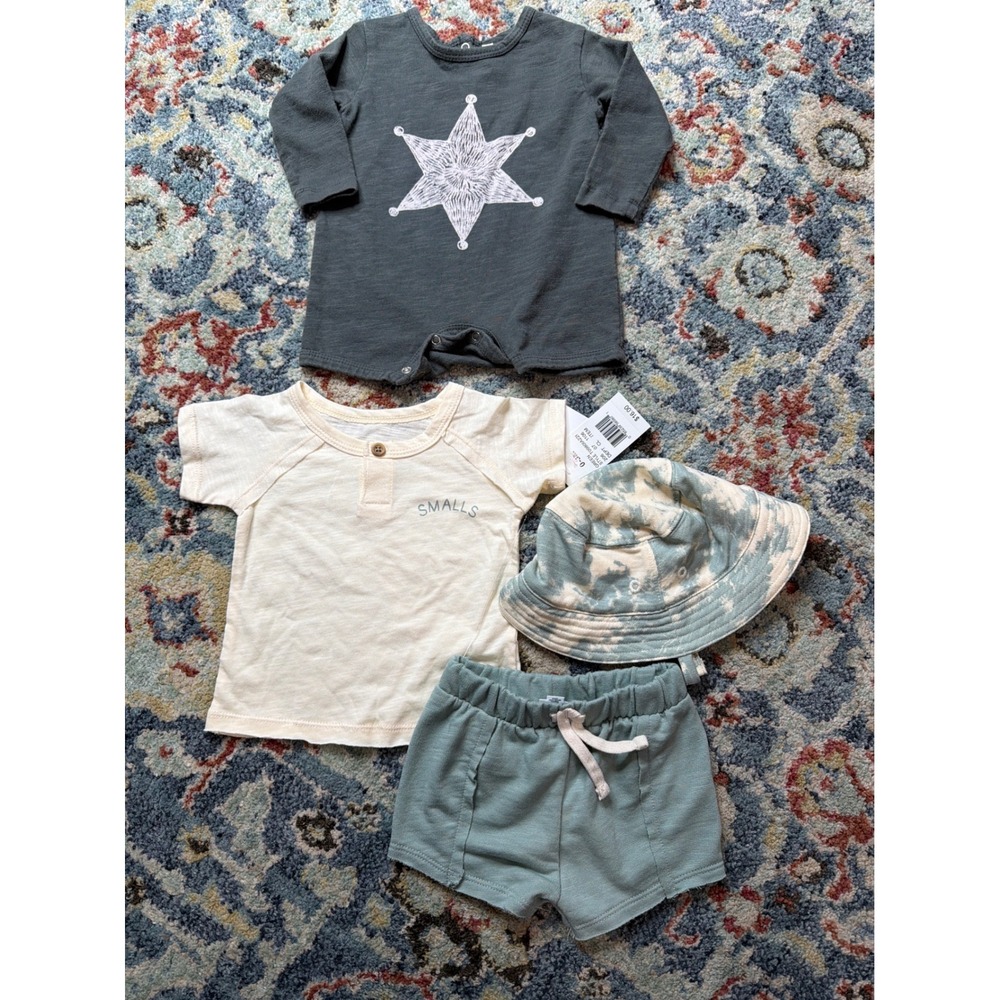 Grayson Mini Rylee Cru Bundle Boys 0-3M Green Grey Star Romper Set NWT EUC